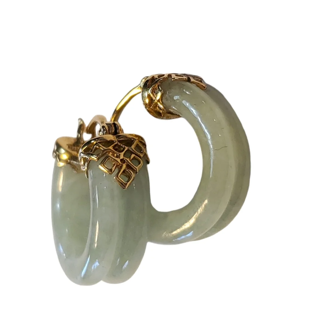 14k Jade Hoop Earrings - Picture 5 of 12
